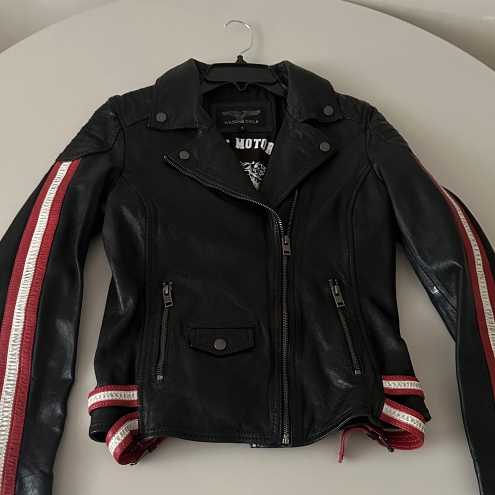 Wilsons Leather Black Jacket with Red Accents